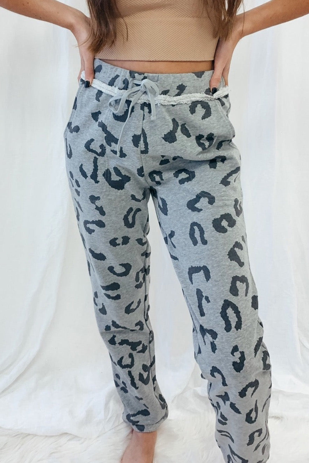 Leopard Print Drawstring High Waist Jogger Pants