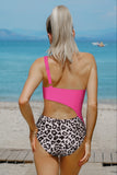 Leopard Patchwork Asymmetric Cutout One Piece Swimsuit