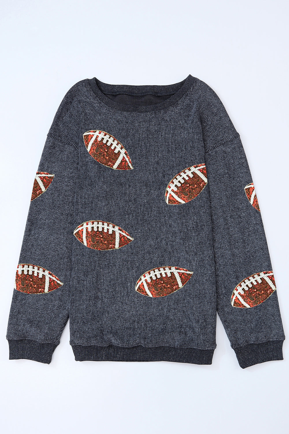 Black Sequined Rugby Graphic Open Back Sweatshirt