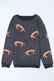 Black Sequined Rugby Graphic Open Back Sweatshirt