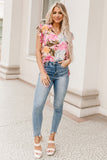 Pink Floral Print Tiered Ruffled Long Sleeve Blouse