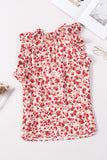 Floral Print Ruffled Mock Neck Sleeveless Top