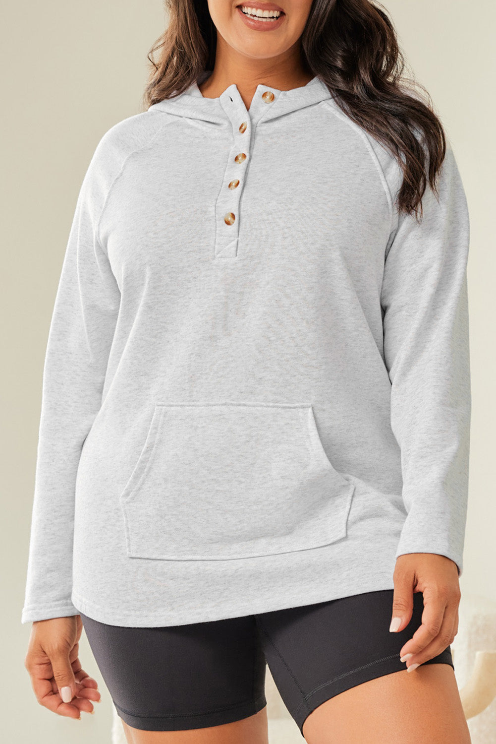 Plus Size Kangaroo Pocket Henley Button Hoodie