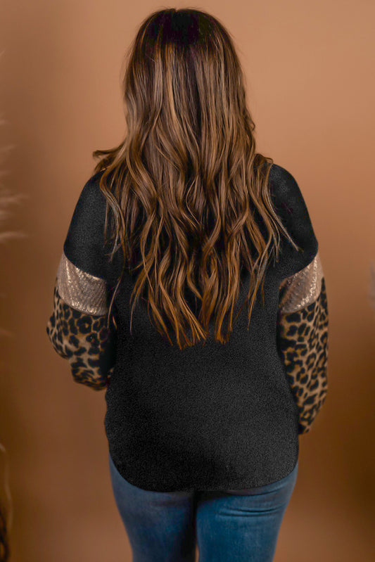 Plus Size Leopard Sequin Long Sleeve Top