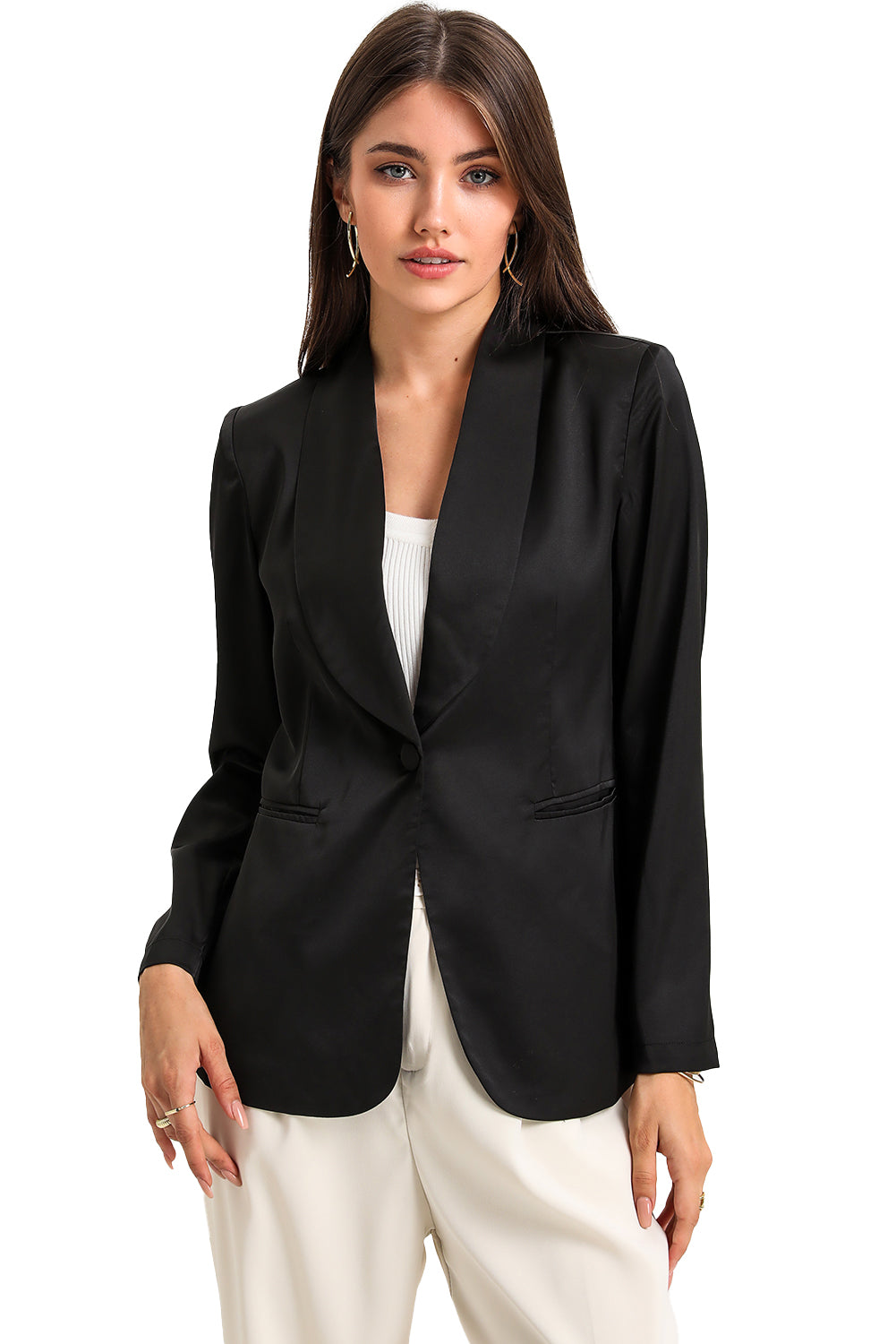 Collared Neck Single Breasted Blazer with Pockets