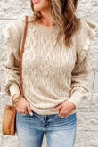 Frilled Shoulder Detail Cable Knit Sweater