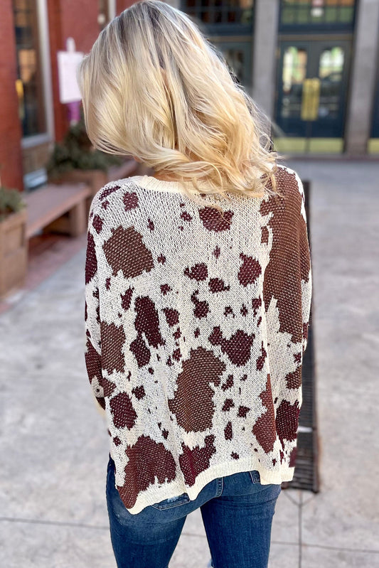 Print Side Slit Knit Sweater