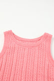 Cable Knit Ribbed Trim Sleeveless Crop Top