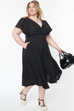 Plus Size Flutter Sleeve V Neck Midi Dress