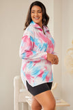 Plus Size Tie-dye Zipped Collared Pullover Sweatshirt