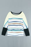 Multicolor Striped Color Block Loose Fit Long Sleeve Top