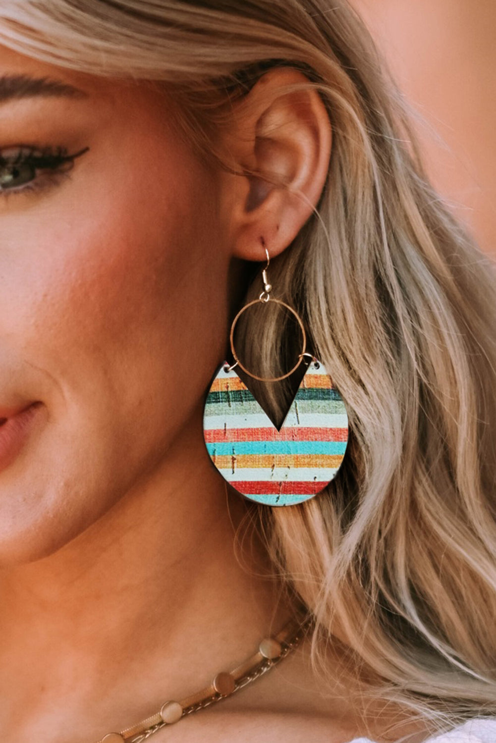 Boho Striped Print Wood Drop Earrings