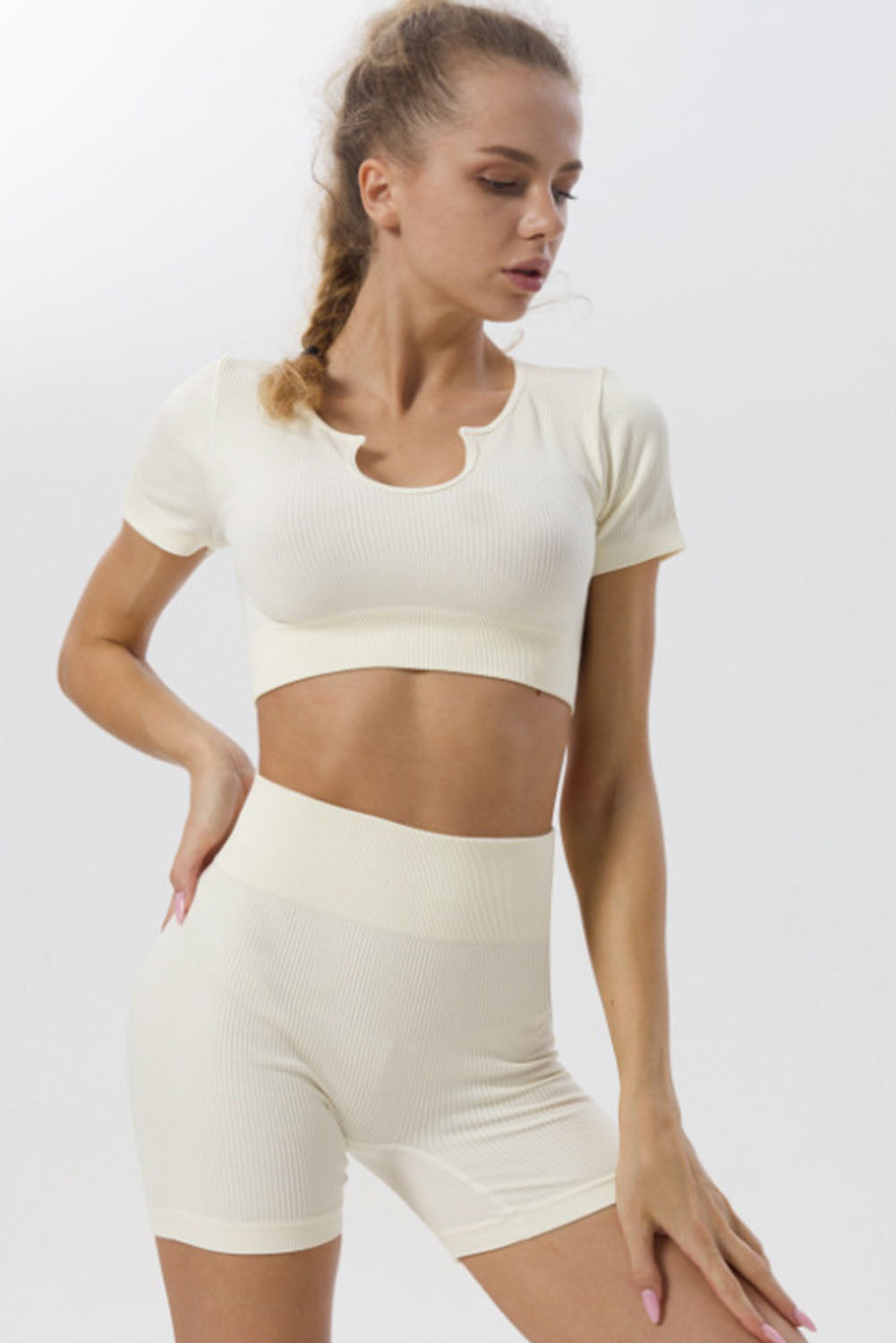 Ribbed Short Sleeve Cropped Active Top