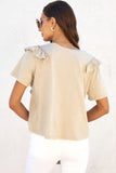 Solid Ruffle Trim Short Sleeve Top