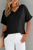 Solid V Neck Short Sleeve Blouse