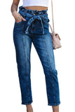 Seamed Stitching High Waist Knot Skinny Jeans