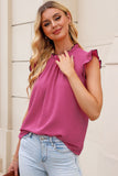 Contrast Trim Ruffled Crew Neck Sleeveless Top