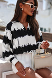 Striped Turn Down Collar Balloon Sleeve Blouse