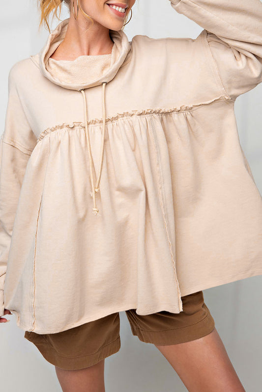 Frill Exposed Seam Cowl Neck Oversized Sweatshirt