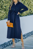 Crinkle Textured Long Sleeve Shirt Dress with Belt