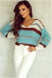 Striped Pattern Knit V Neck Sweater