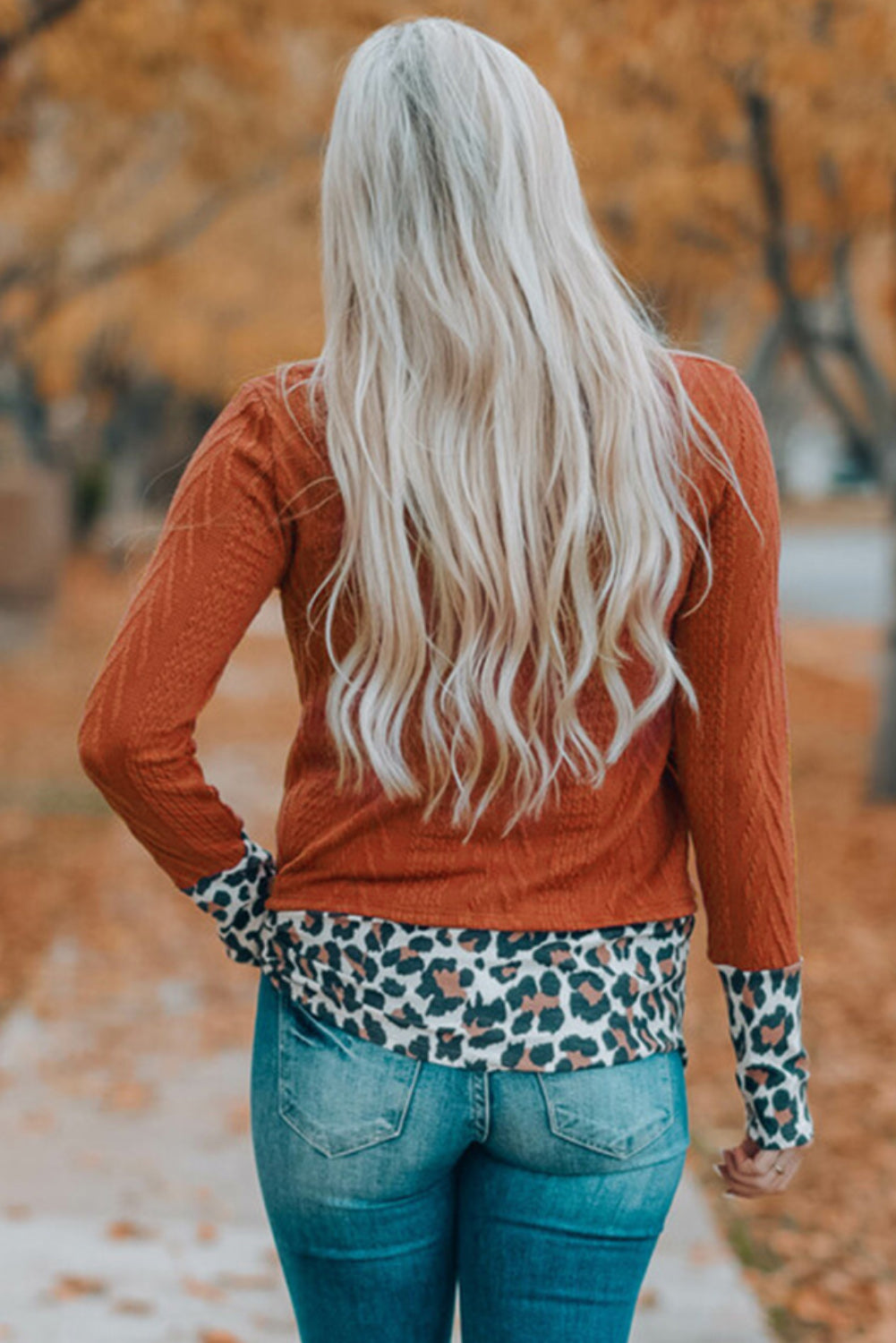 Leopard Patchwork Cowl Neck Knit Top