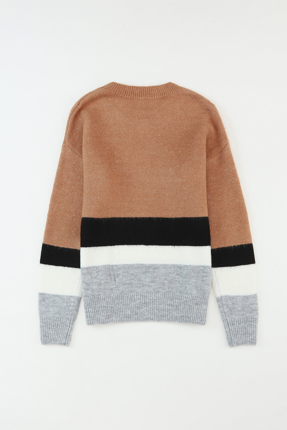 Color Block Striped Ribbed Knit Sweater