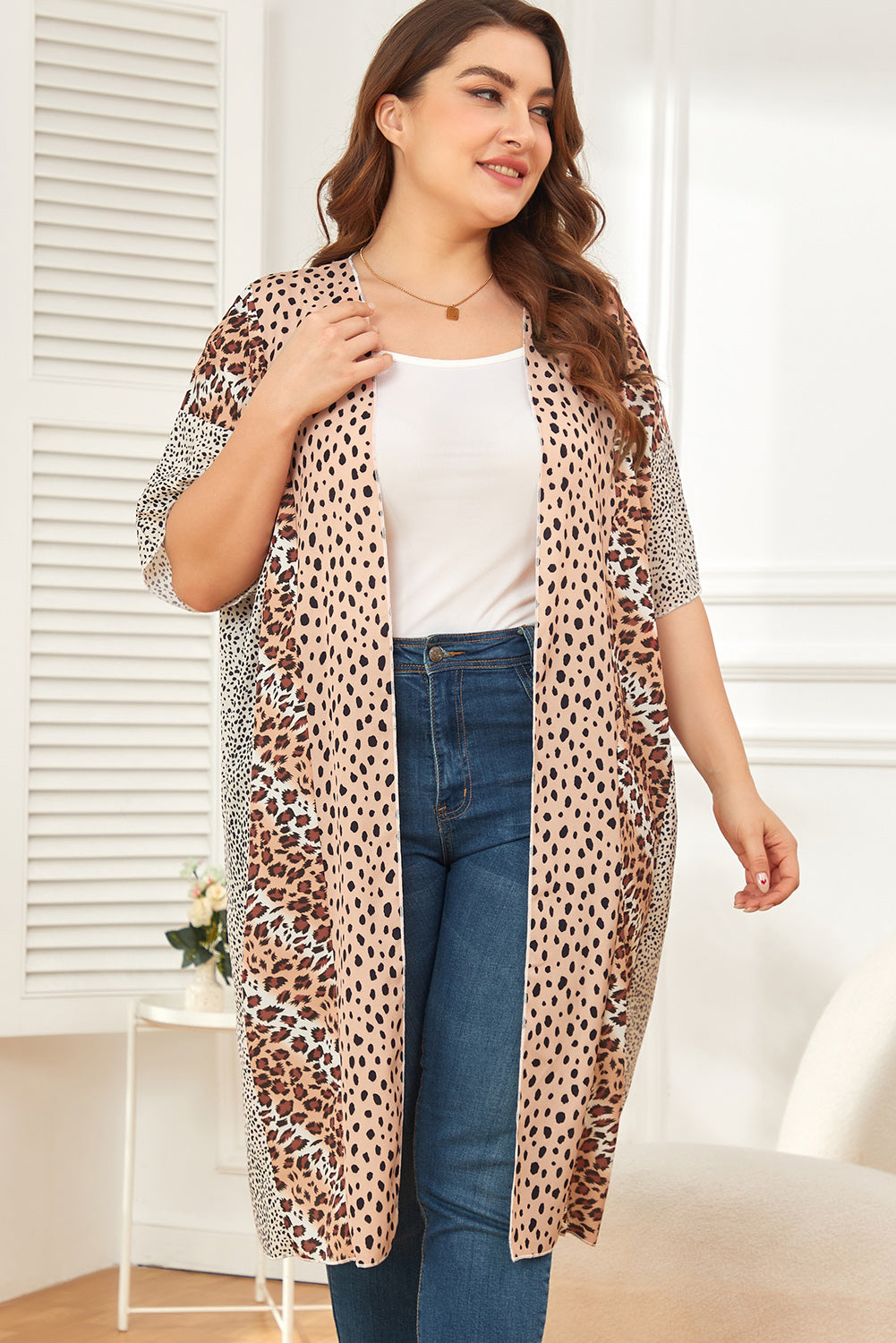 Plus Size Color Block Flowy Kimono