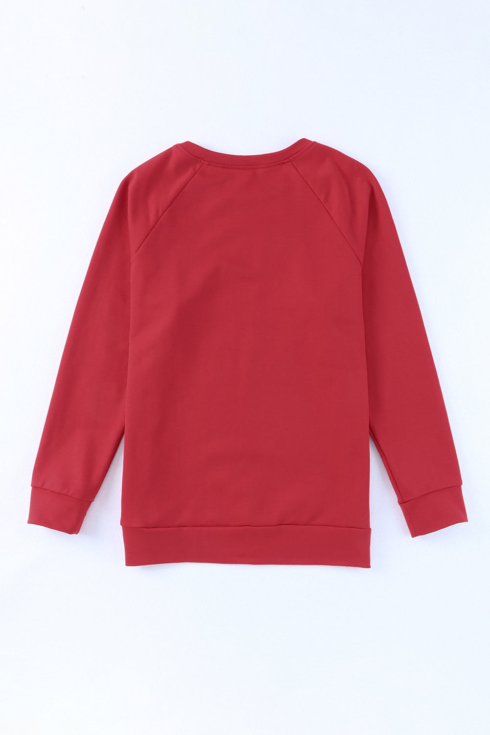 Sweat-shirt rouge uni à col rond et manches raglan 