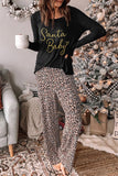 Long Sleeve Top and Leopard Print Pants Lounge Set