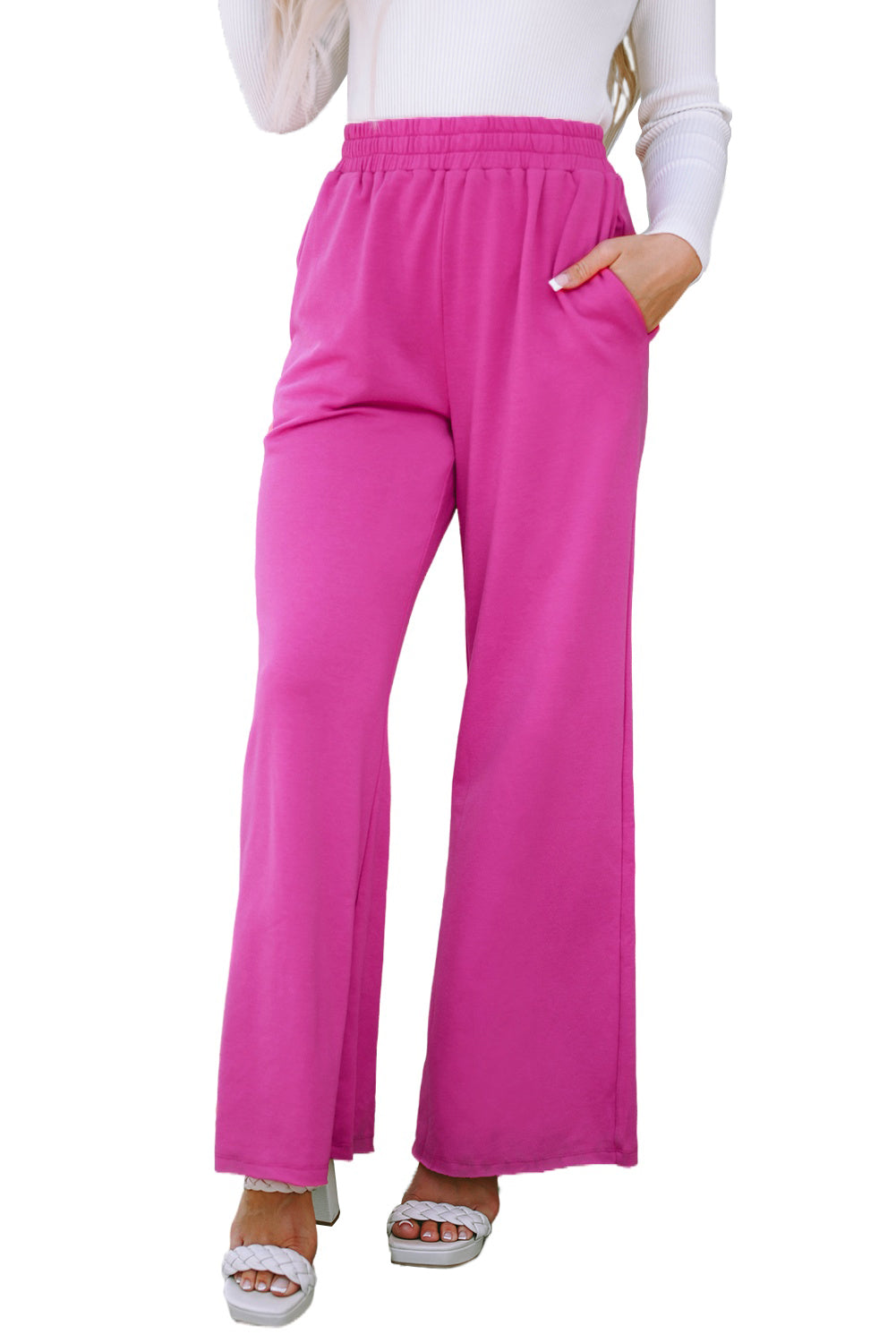 Elastic Waist Pocketed Wide Leg Pants