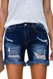 Short en jean coupe skinny bleu taille haute effet vieilli 