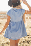 Beau Blue Lapel Neck Cap Sleeve High Waist Denim Babydoll Dress