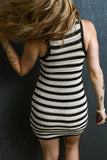 Black Stripe Hollowed Knit Sleeveless Sweater Dress