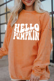 Orange Spooky Season Ghost Print Ribbed Pullover Sweatshirt