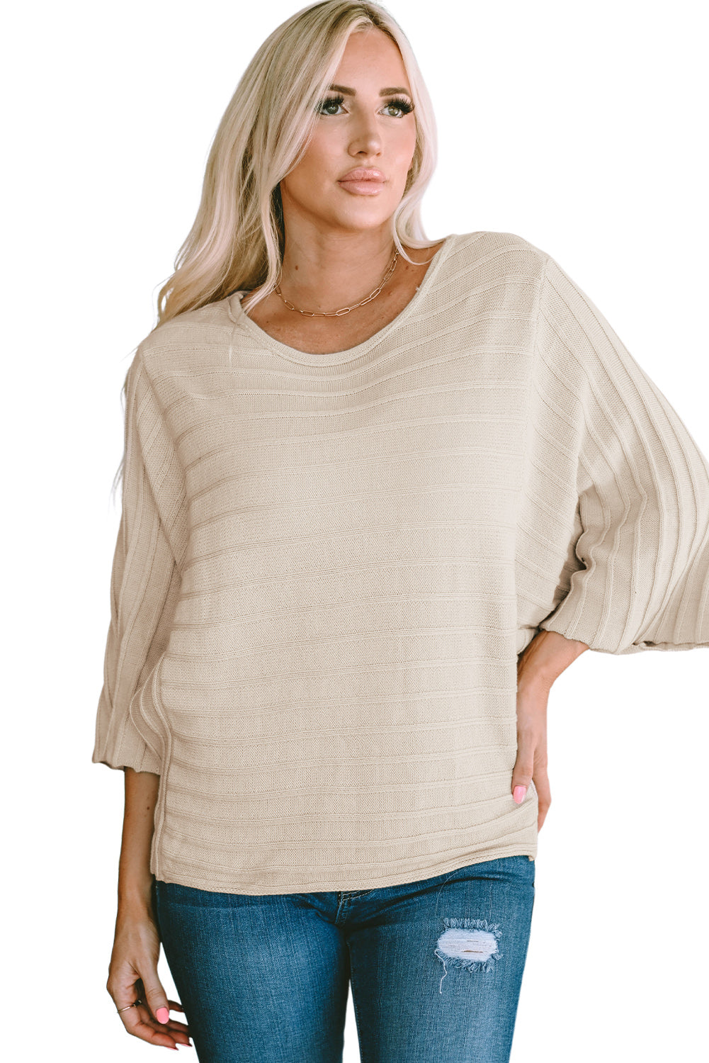 Brown Exposed Seam Ribbed Knit Dolman Top