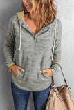 Heathered Print Button Snap Neck Pullover Hoodie