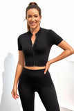 Zipped Front Short Sleeve Sports Crop Top