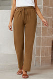 Drawstring Elastic Waist Pockets Long Straight Legs Pants