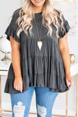 Tiered Ruffled Short Sleeve Plus Size Blouse