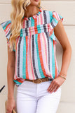 Striped Color Block Ruffled O-neck Sleeveless Top