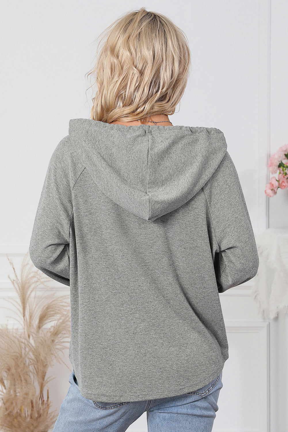 Sweat à capuche gris boutonné avec cordon de serrage 