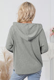 Quarter Buttoned Drawstring Pullover Hoodie