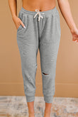 Pantalon de jogging court gris chiné effet vieilli