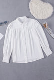 Solid Color Button Up Puff Sleeve Blouse