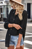 Black Waffle Knit Button Up Casual Shirt