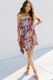 Floral Print Tiered Ruffled Bandeau Mini Dress