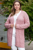 Pink Open Knit Button-Up Plus Size Cardigan