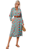 Western Geometric Print Split Buttoned Shirt Dress