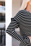 Striped Print Ruffled Buttoned Long Sleeve Top